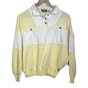 Vtg Nuggets Size Large Yellow Color Block 1/4 Snap Pullover Cropped Sweatshirt